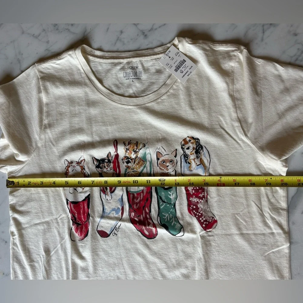 J Crew BU484 NWT Holiday cats dogs Pets Stockings Cotton Collector's T-Shirt L